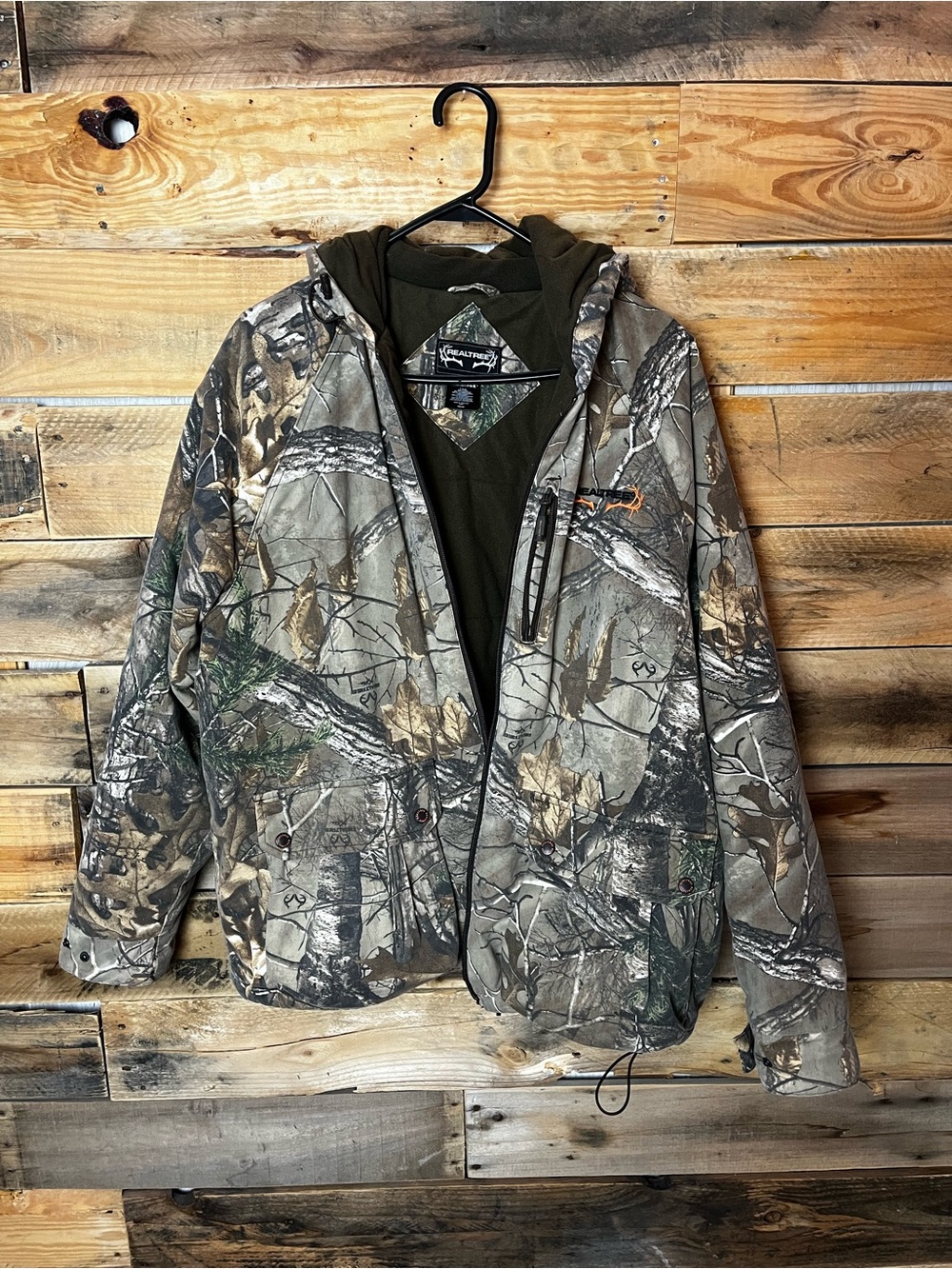 Realtree Brown and Green Camouflage Hooded Field Jacket